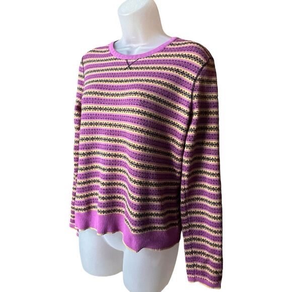 Anne Klein Purple and Yellow Striped Crewneck Sweater Sz M w/ Touch of Sparkle - Picture 4 of 8